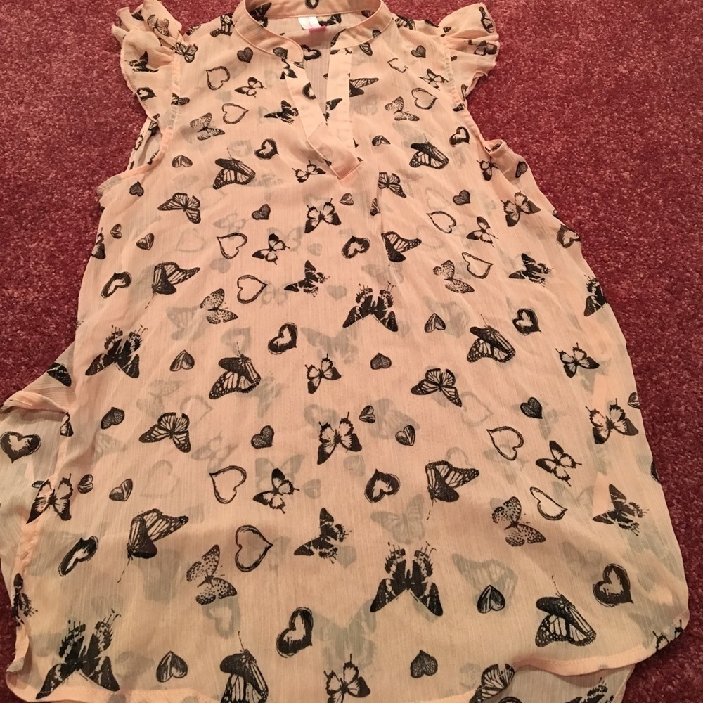 No Boundaries Pink Top with Black Butterfly and Heart Print